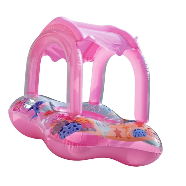 Flotador de piscina divertido con dosel, flotador inflable de dibujos animados para nadar, juguete acuático para parque acuático, playa al aire libre Con asa sin campana