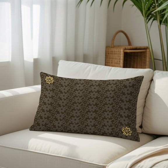Spring Yellow Daisy on Brown Throw Pillow Covers, Decorative Pillow Covers With Hidden Zipper Soft Brushed Microfiber Fabric, Abstract Botantical Pillowcases for Couch Bed 12x20in