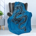 thumbnail image 4 of Japanese Dragon Soft Flannel Fleece Blanket, Black Dragon on Blue Tribal Background Year of the Dragon Themed Art, Cozy Plush for Indoor and Outdoor Use, 70" x 90", Blue Black White, by Ambesonne, 4 of 5