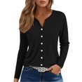thumbnail image 4 of yunLCZ Basic T Shirts Womens Summer Tops Fashion 2025 V Neck Print Shirts Casual Button Down Long Sleeve Blouses Office Shirts Black XL, 4 of 4