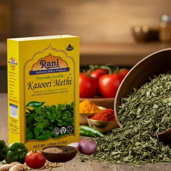 Rani Fenugreek Leaves Dried (Kasoori Methi) 3.5oz (100g) ~ All Natural | Vegan | Gluten Friendly | NON-GMO | Indian Origin