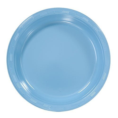 Exquisite 10&quot; Disposable Plastic Plates Bulk - 100 Count Party Pack - Premium Plastic Disposable Lunch &amp; Dinner Plates, Light Blue