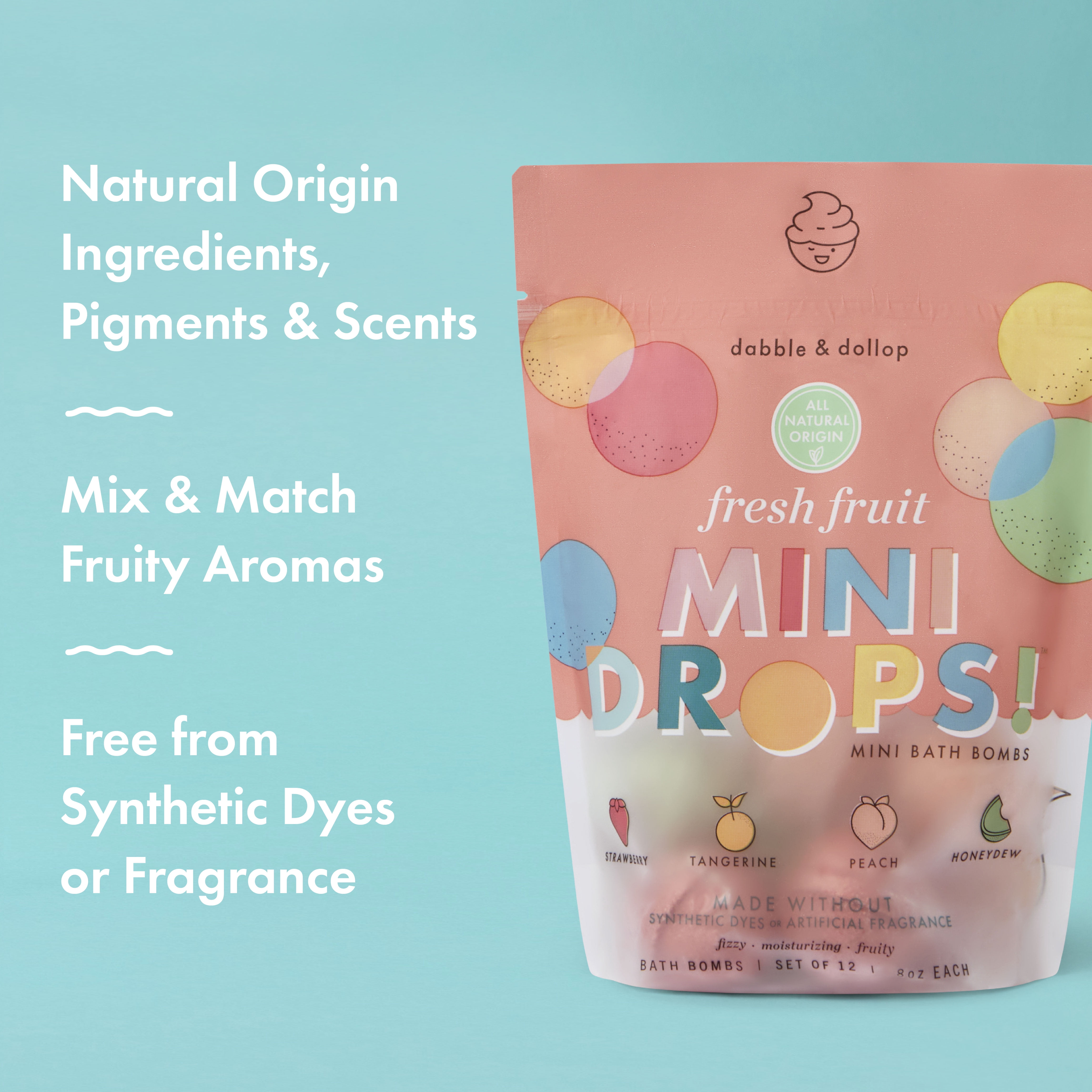 Dabble and Dollop Mini Bath Bombs - Fresh Fruit Variety, Set of 12