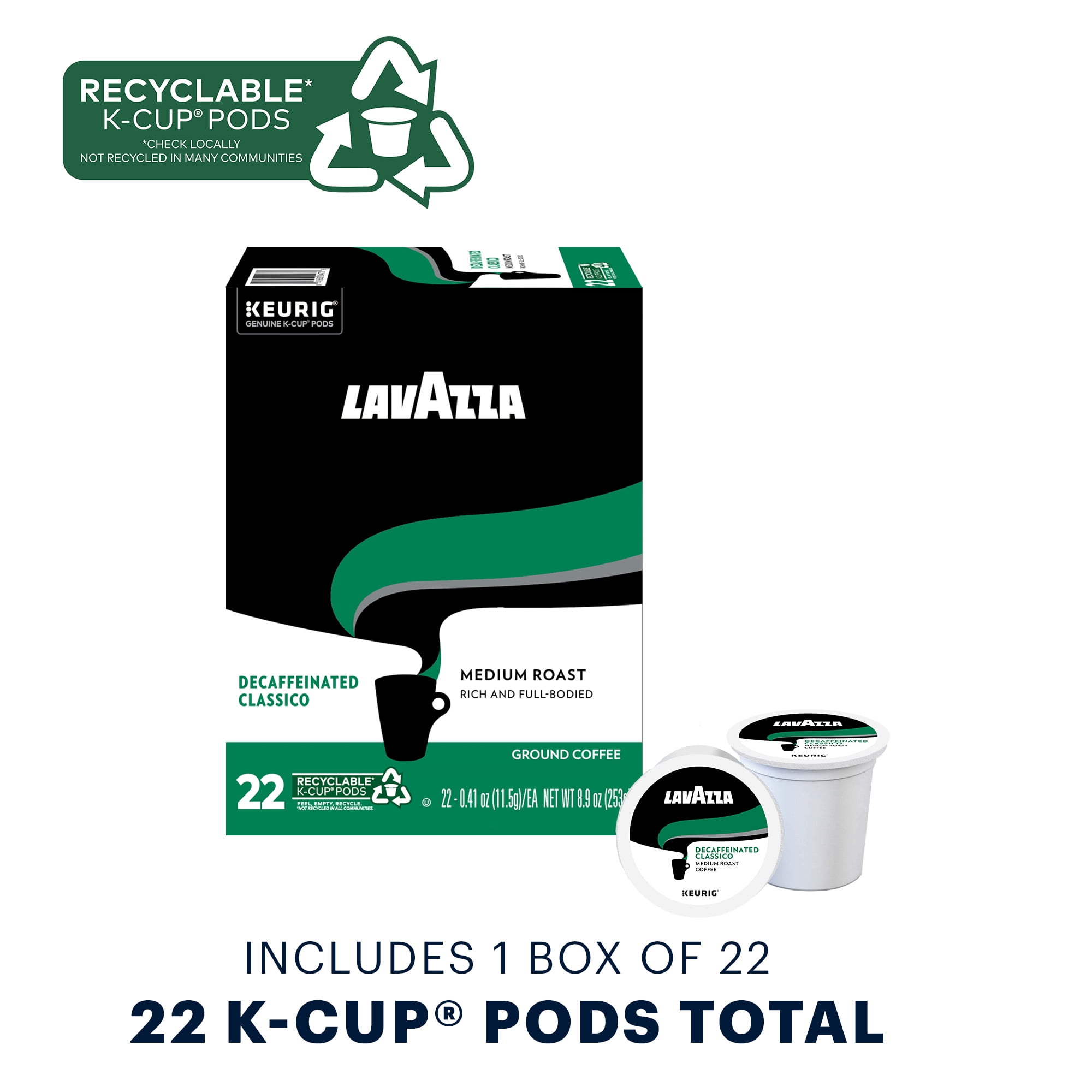 Lavazza Classico Decaf Single-Serve Coffee K-Cup Pods for Keurig Brewer, Medium Roast, 22 Count Box