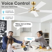 52 Inch Smart Ceiling Fan with LED Lights Remote,Quite DC Motor,Voice Control via Alexa Google WIFI Phone,Outdoor Indoor Modern Ceiling Fans,Dimmable,for Bedroom Patio Porch,Gold and White Black
