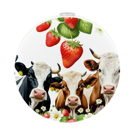 

Night Lights Plug Into Wall [2 Pack] Night Light for Kids LED Nightlight with Dusk to Dawn Sensor for Bathroom Decor Children Room Three Cows Strawberry Flower Animal Fruit