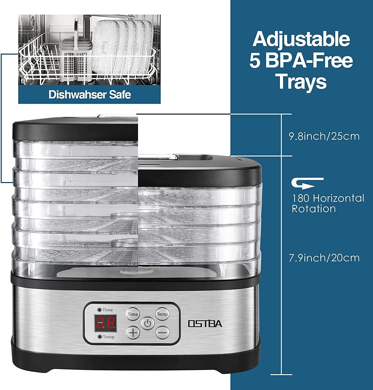  OSTBA Food Dehydrator Machine, 9 Stainless Steel Trays