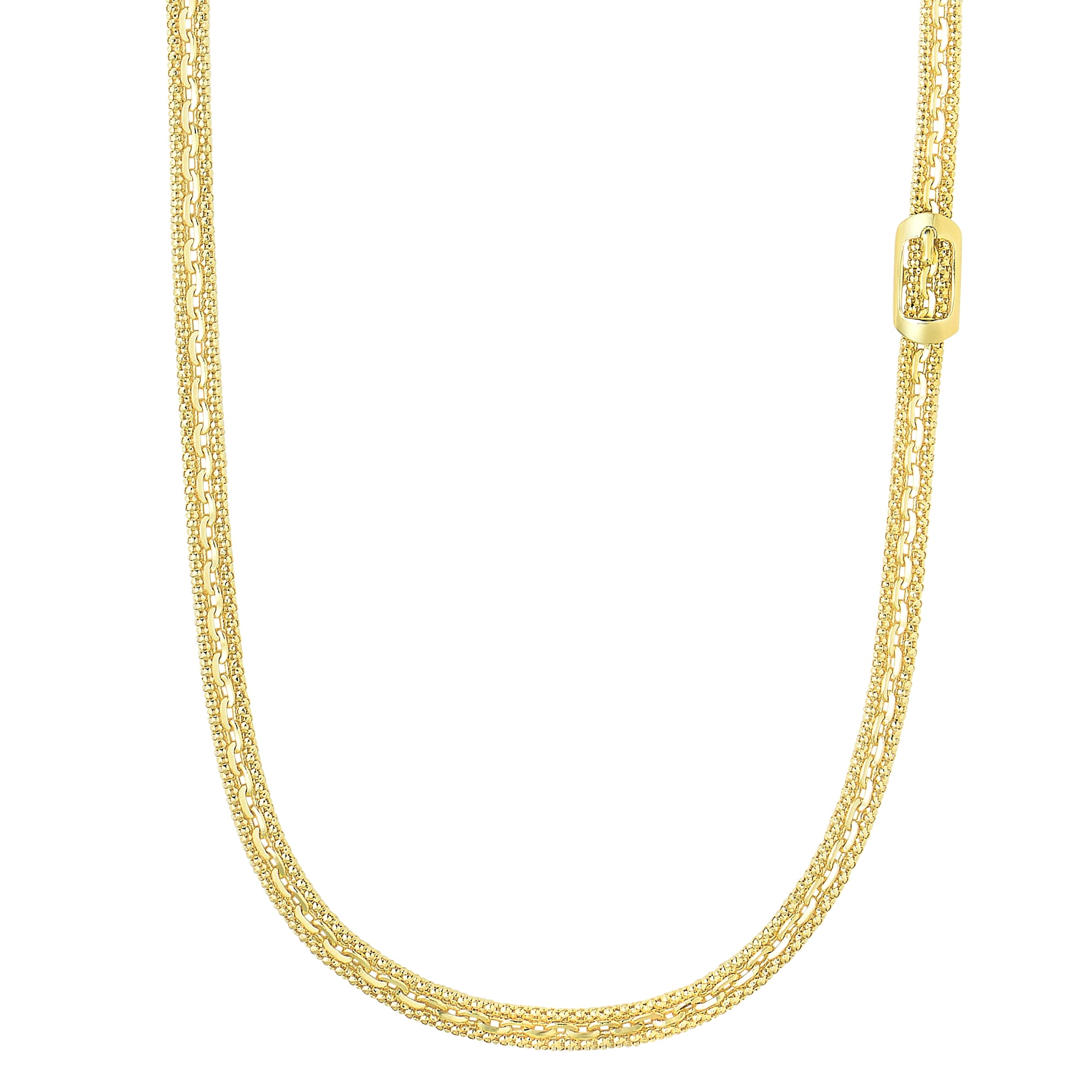 14K Yellow Gold Shiny+Diamond Cut 5.8-3.6mm R ectangle Buckle On Flat Popcorn+Oval Fancy Necklace with Lobster Clasp by Goldia