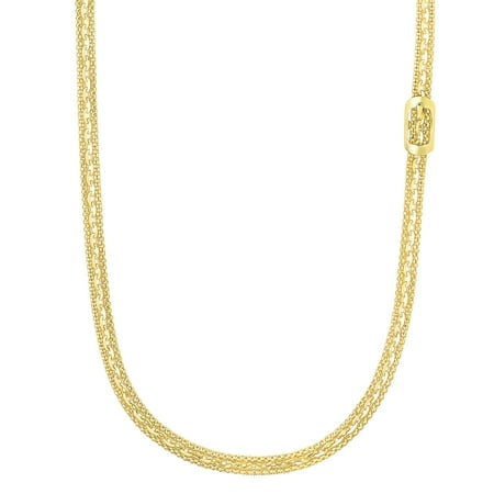 14K Yellow Gold Shiny+Diamond Cut 5.8-3.6mm R ectangle Buckle On Flat Popcorn+Oval Fancy Necklace with Lobster Clasp