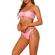 thumbnail image 4 of Conjuntos de bikini de dos piezas con estampado floral para mujer, parte superior tipo halter y parte inferior triangular con lazo, trajes de baño, color rosa, talla pequeña, 4 of 5