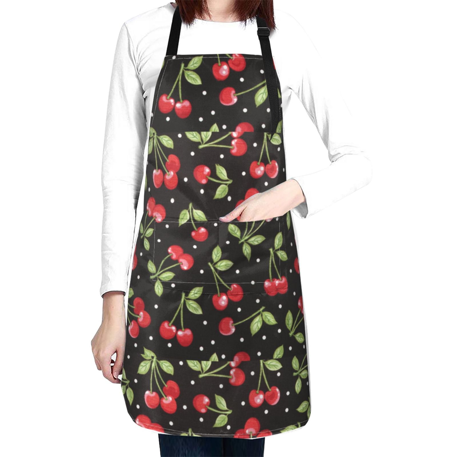 Kdxio Sweet Red Cherry Apron with Pockets Adjustable Kitchen Aprons for Men Women Waterproof Aprons for Cooking,Drawing,Crafting, Baking Household Cleaning