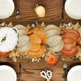 thumbnail image 2 of Orange Pumpkin & Golden Maple Leaves Fall Table Runner 13x72" – Autumn Thanksgiving Decor, 2 of 5