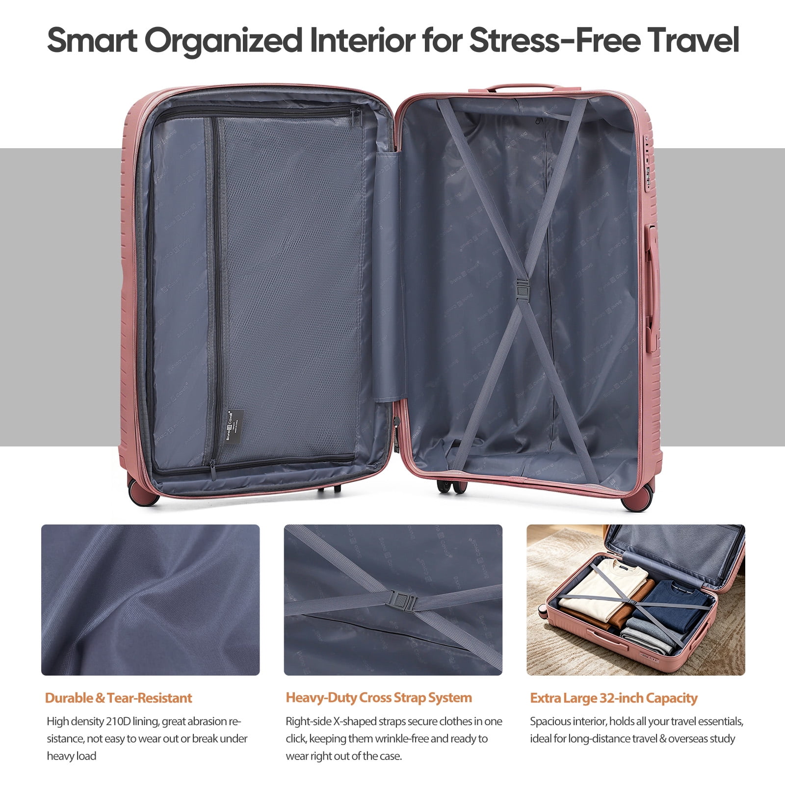 4 Piece Expandable ABS Luggage Set 13"+20"+28"+32", Hard Shell Spinner Suitcases with TSA Lock, Lightweight Travel Suitcase for Family Trip ROSE GOLD