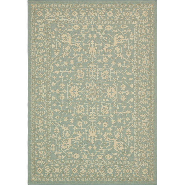 Unique Loom Botanical Collection Traditional Floral Border Transitional Indoor and Outdoor Flatweave Area Rug, 8' x 11' 4", Light Blue/Beige