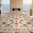 thumbnail image 2 of Design&I 8'x10' Washable Area Rug Retro Mid Bird Folk Flower Southwestern Border Century Orange for King Size Bedroom, Under Bed, Sleek Flatweave Pet Friendly, 2 of 7