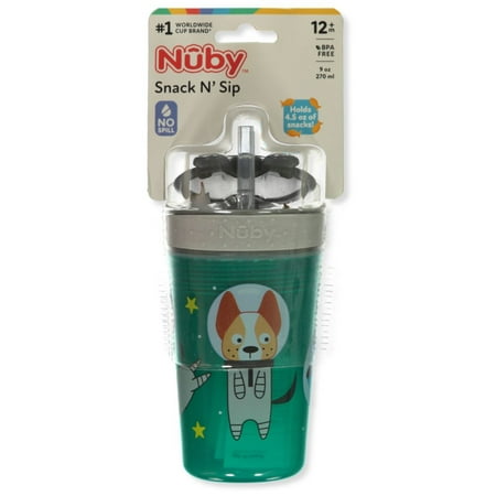 Nuby Boys' Snack N Sip 9 Oz. Space Dog Cup With Straw Color: charcoal gray multi Size: one size