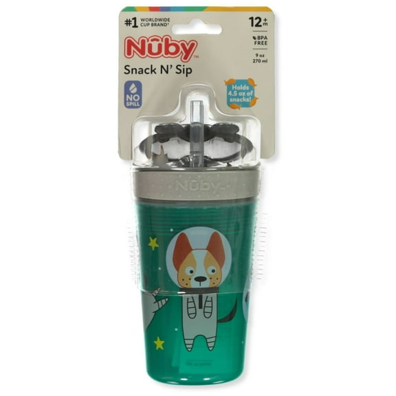 Nuby Boys' Snack N Sip 9 Oz. Space Dog Cup With Straw Color: charcoal gray multi Size: one size