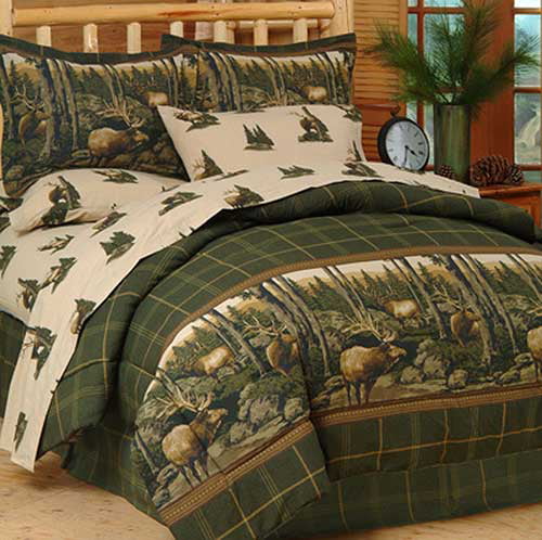 6-8 PC Elk Design Bedding Set Rocky Mountain Elk Bed In a Bag Comforter Sheets & 