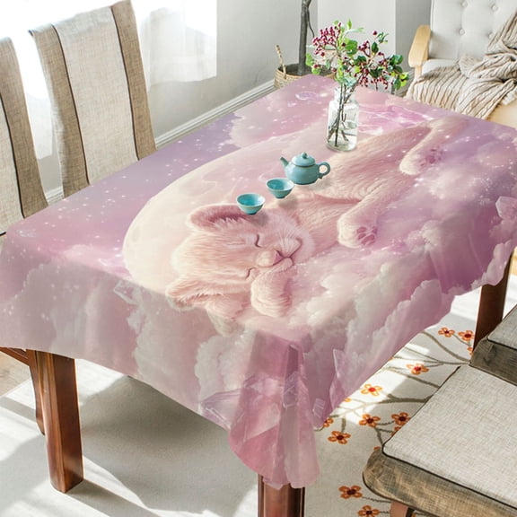 YAZAOO Square Tablecloth Sleeping Cub on Soft Clouds Pattern Tableclothes