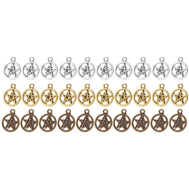 30 Pcs Pendentif Breloque Porte-Bonheur Hexagonal Étoile Pentacle Mixte Fabrication de Bijoux