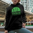 thumbnail image 2 of May the Course Be with You Pun Quote with a Ball & Golf Player, Golfing or Golfer Themed Merch Gift, Black Hooded Sweatshirt or Hoodie, Small, 2 of 5