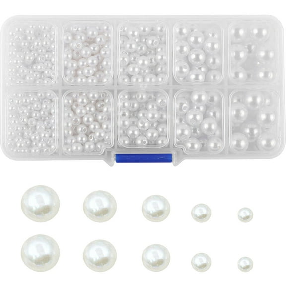 Mutmorningal White Round Beads 1 Box Loose Imitation for Bracelet Making and Earring Crafting
