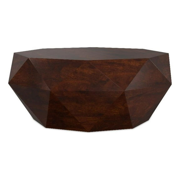 Pemberly Row Solid Wood 35" Wide Irregular Coffee Table in Walnut Brown