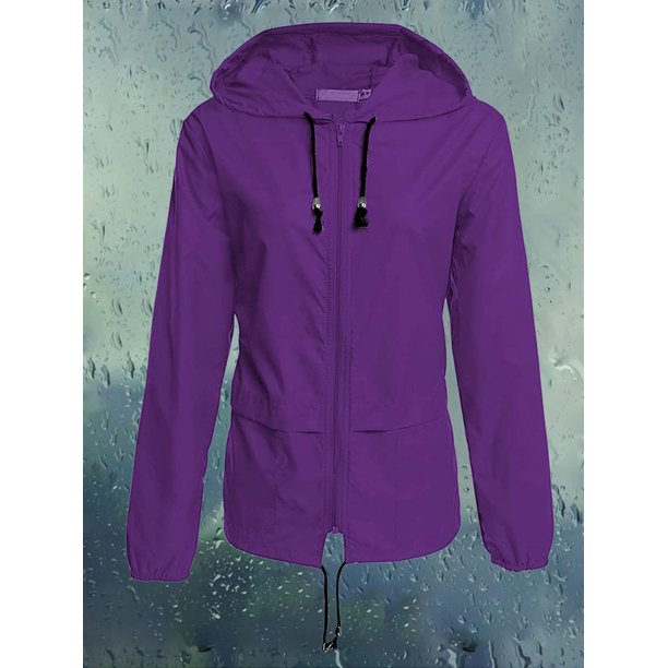 xiaxaixu Women Packable Rain Jacket, Outdoor Hooded Windbreaker with  Adjustable Drawstring