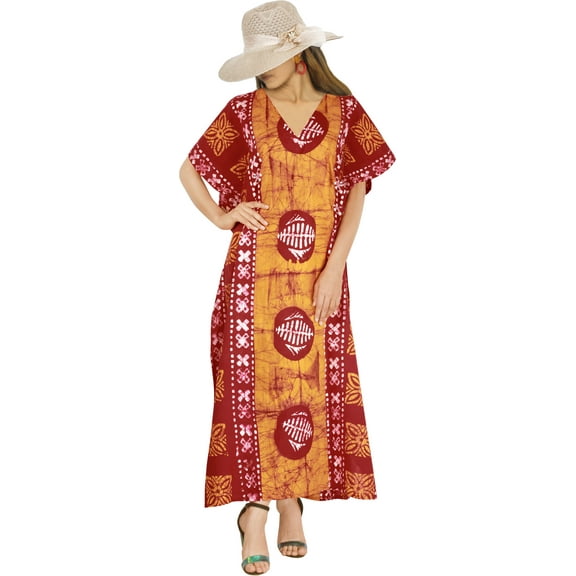HAPPY BAY Women's Summer Loose Caftan Maxi Night Evening Gown Loungewear Dashiki House Dresses for Women 3X-4X Aztec, Orange