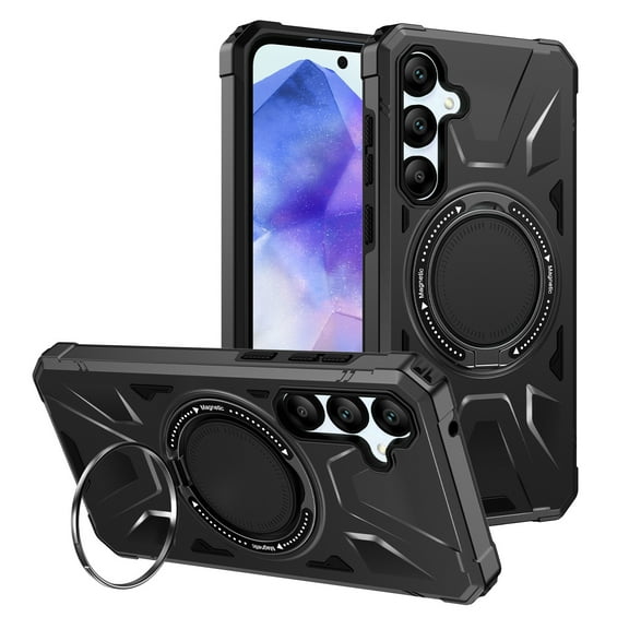 Elegant Choise Case for Samsung Galaxy A55 5G Shockproof Magnetic Phone Cover with Stand, Black