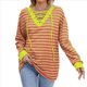 thumbnail image 2 of Sudadera Holgada Informal de Larga con Cuello Redondo y Bloques de Color para Mujer Naranja y Amarillo S, 2 of 9