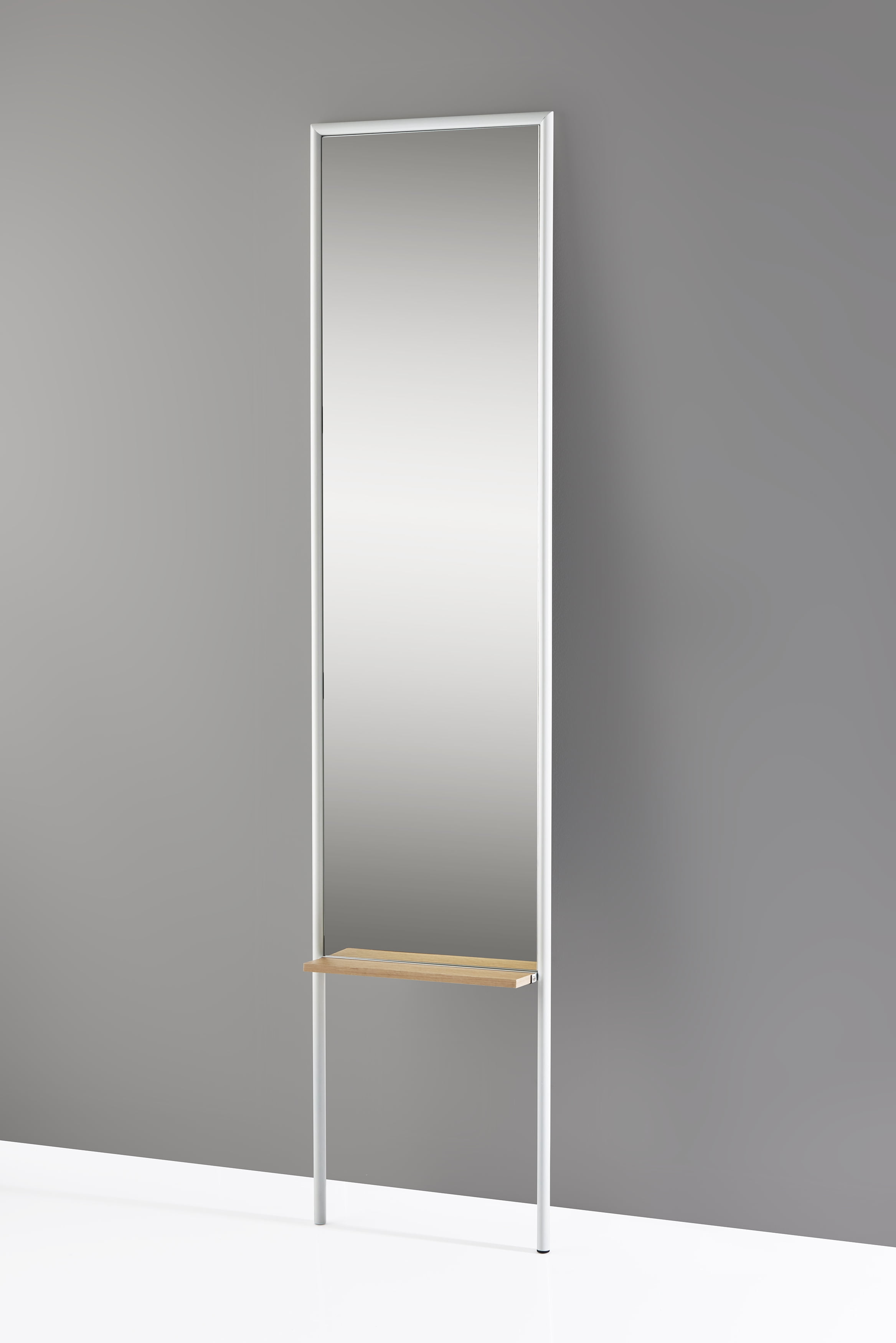 Adesso, Monty Leaning Mirror, White with Natural Paper Veneer on MDF shelf