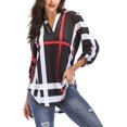 thumbnail image 1 of Chemise à Carreaux Manches 3/4 pour Femmes Tunique Col en V Pull Décontracté Blouses Tops, 1 of 7