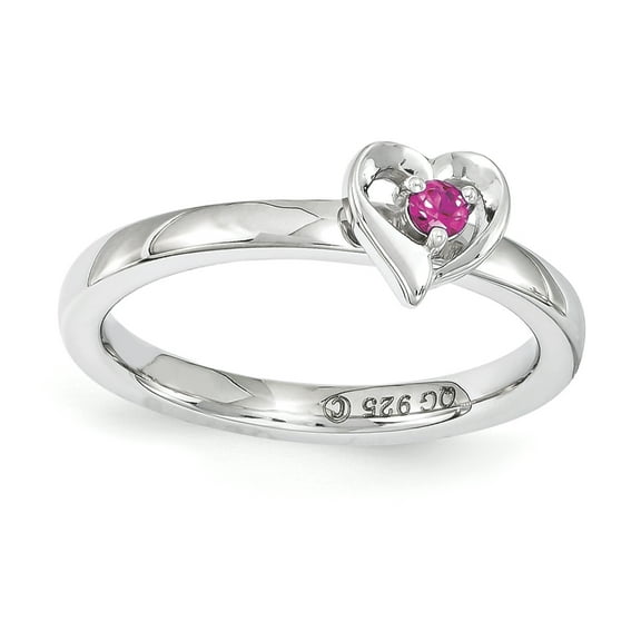 Created Ruby Sterling Silver Heart Ring