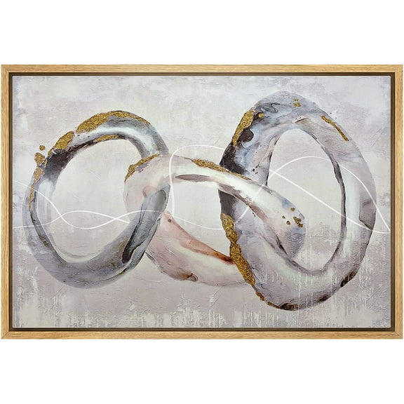 wall26 Framed Canvas Print Wall Art Geometric Gold Gray Paint Stroke Rings Abstract Shapes Illustrations Modern Art Decorative Bohemian Multicolor for Living Room, Bedroom, Office - 24"x36"