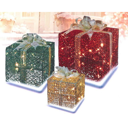 3-Piece Glittering Gift Box Lighted Christmas Yard Art 