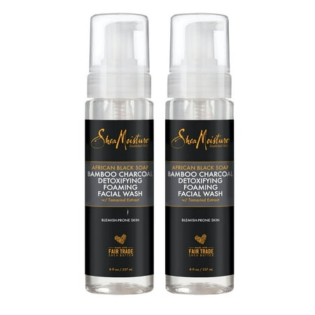 (2 pack) (2 pack) SheaMoisture African Black Soap Bamboo Charcoal Detoxifying Foaming Facial Wash, 7.8 oz