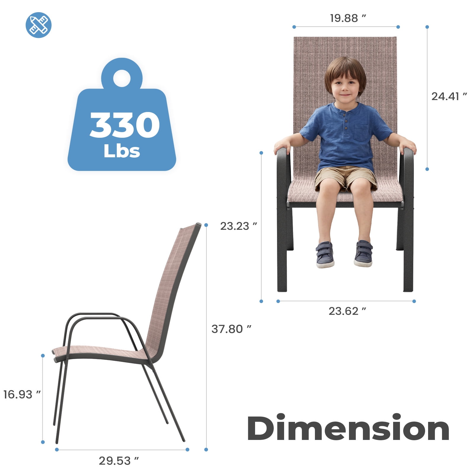 FUNDAZE Outdoor Dining Chairs Set of 4, Patio Dining Chair Stackable Armrest Patio Chairs Space Saving for Garden Backyard Deck, Brown