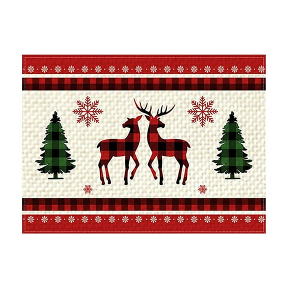 SUSHANG Watercolor Green Buffalo Plaid Christmas Tree Placemats Set of 4 12x18 Inch Winter Table Mats for Holiday Dining Decor Polyester Washable Christmas Placemats Ideal for Outdoor Parties Kitch