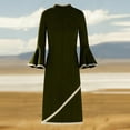 thumbnail image 6 of Gamivast Formal Dress for Women Long Bell Sleeve Midi Dress Slim Fit Cocktail Dress Mock Neck High Slit Contrast Trim Elegant Evening Party Wear, 6 of 7