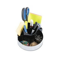 Rotating Desk Organizer Plastic, 6 x 5 3/4 x 4 1/2, Black/Silver