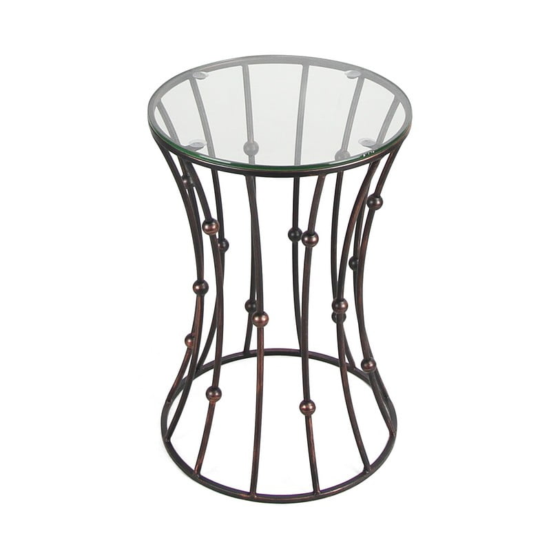 Joveco Black Accent Metal Curve Shaped Round End Table with Glass Top