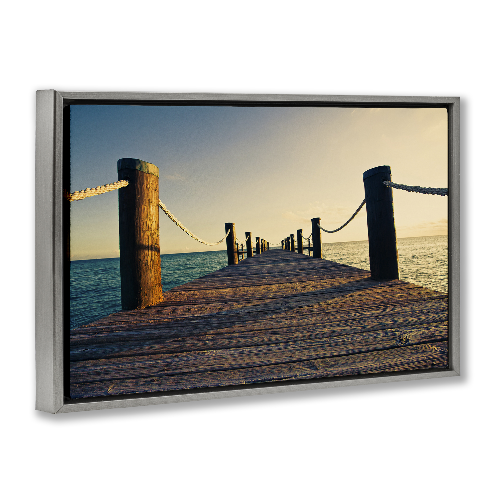 Stupell Industries Summer Coastal Dock Coastal Photography Gray Floater Framed Canvas Art Print Wall Art, 25 x 17
