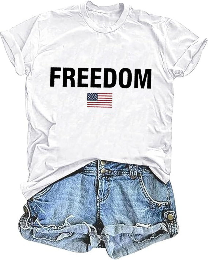 American Flag Shirts for Women 4th of July T-Shirt USA Print Patriotic Shirt Stars and Stripes Freedom Graphic Tees X-Large