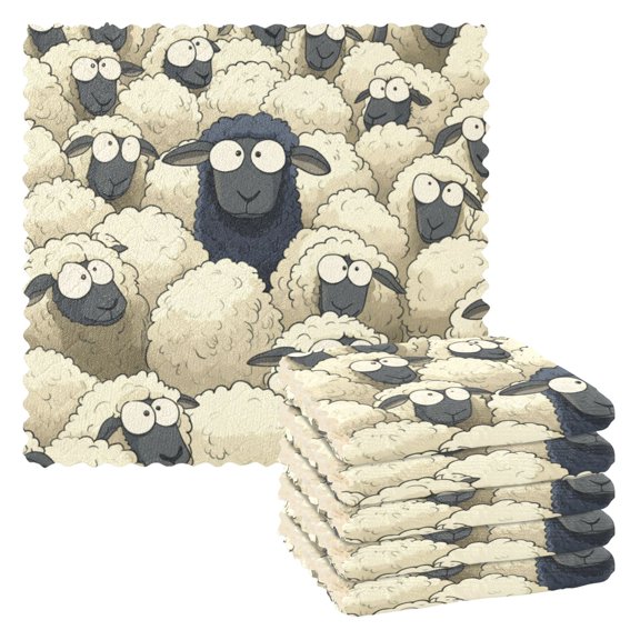 Black Sheep in A White Sheep Kitchen Cloth Dish Towels for Drying Washing Absorbent Dish Rags 6 Pack