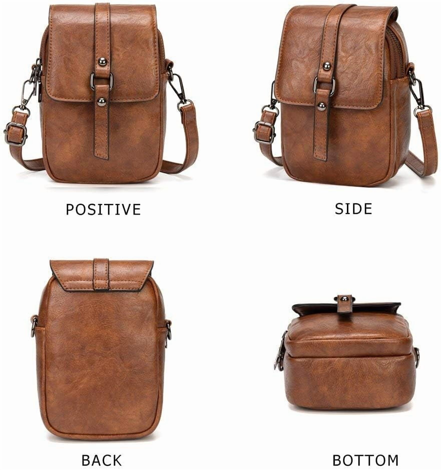 Kwuty Vintage Crossbody Phone Bag for Women, Small PU Leather Shoulder Purse and Handbag with Tassel&Rivet Decoration