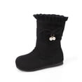 thumbnail image 3 of Girls Bow Pearl Mid Calf Boots Kids Fleece Lined Flat Winter Boots for Party and Dress Outfits, 3 of 6