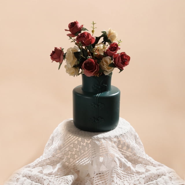 Jarrón decorativo de plástico esmaltado | Maceta de arreglos florales | Blanco Naranja Azul Marino | Plástico duradero 5.12" Acento de gabinete moderno | Exhibición de flores secas | Decoración de