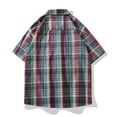thumbnail image 5 of WREESH Men's Swaeshig Loose Casual Button Down Shirts Plaid Turn-Down Collar Short Sleeve with Pockets for Trendsetting Style Wine, 5 of 8