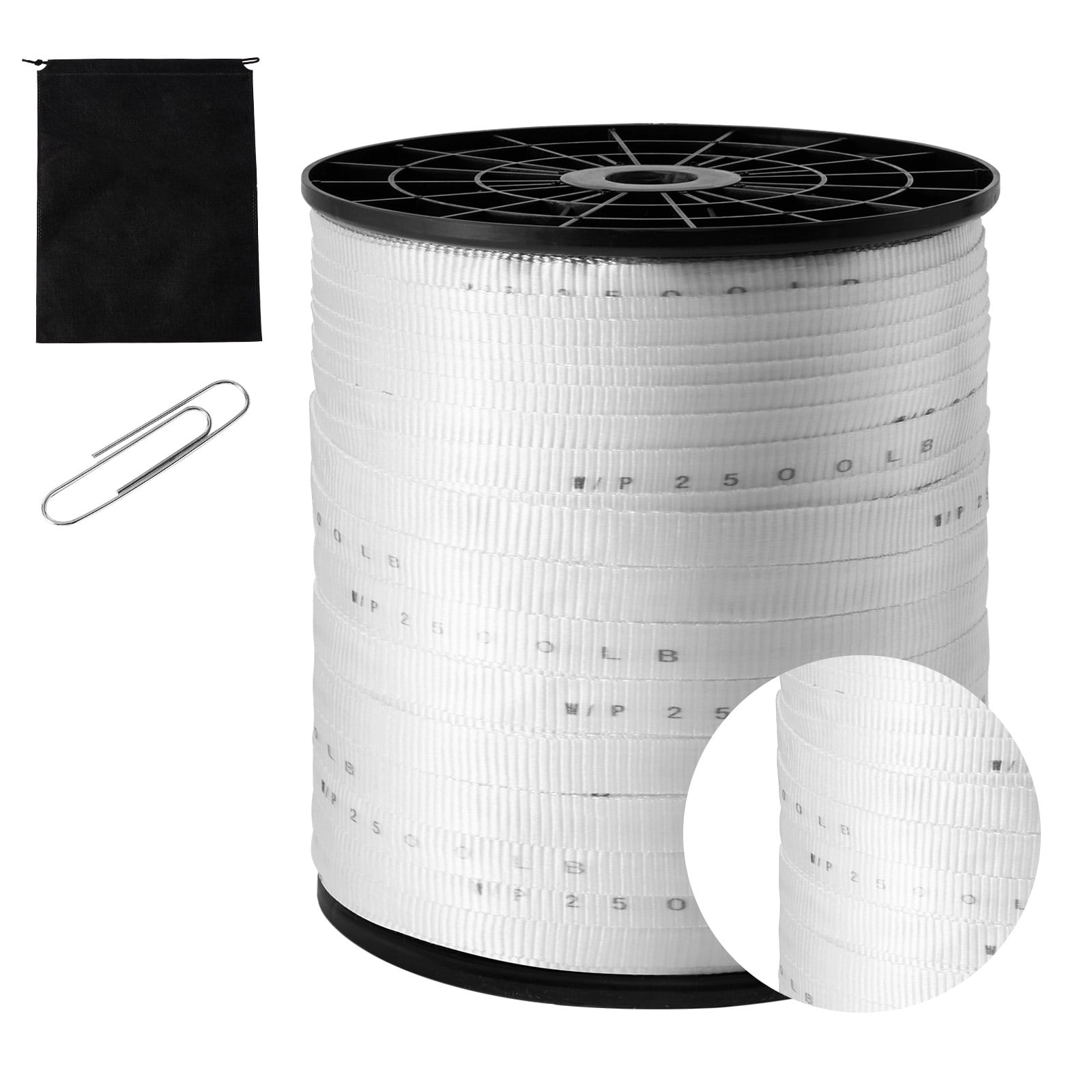KFFKFF Polyester Pulling Tape, 3/4 inch by 1053 feet Flat Mule Tape, 2500 lbf Strength, Marked Webbing for Cable Pulls, Packing, Gardening, Electrical & Conduit Tasks, White
